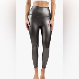 90 Degree By Reflex Gunmetal Gray Leatherette Hi-Rise Leggings Size S